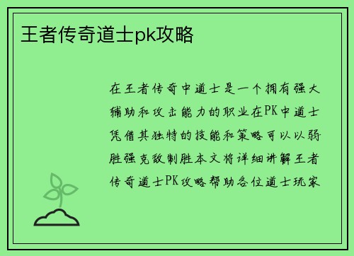 王者传奇道士pk攻略